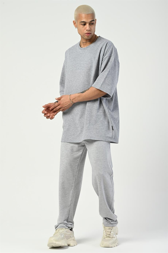 T-SHİRTGri 2 İplik Double Kalıp Oversize T-SHIRT GRK