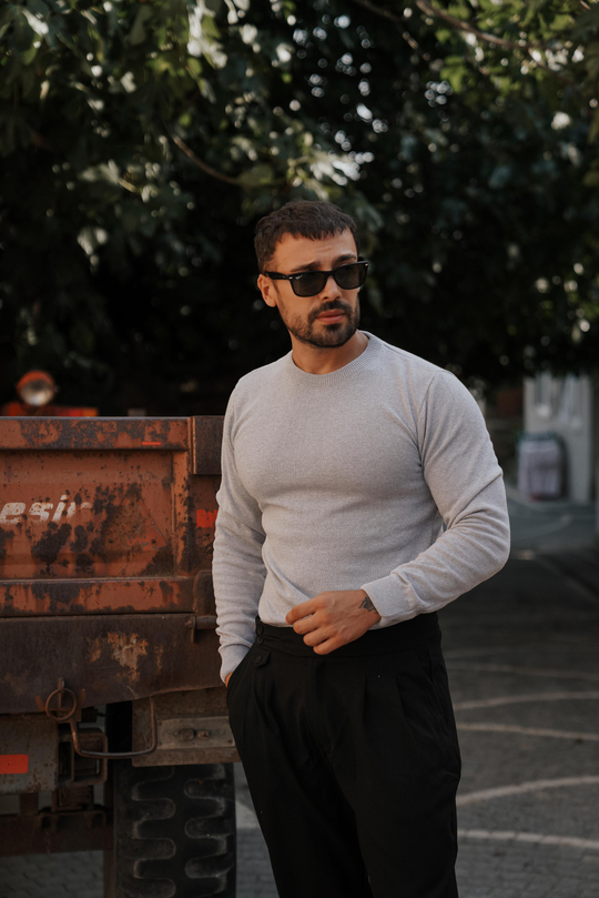 T-SHİRTGRİ Bisiklet yaka triko SC