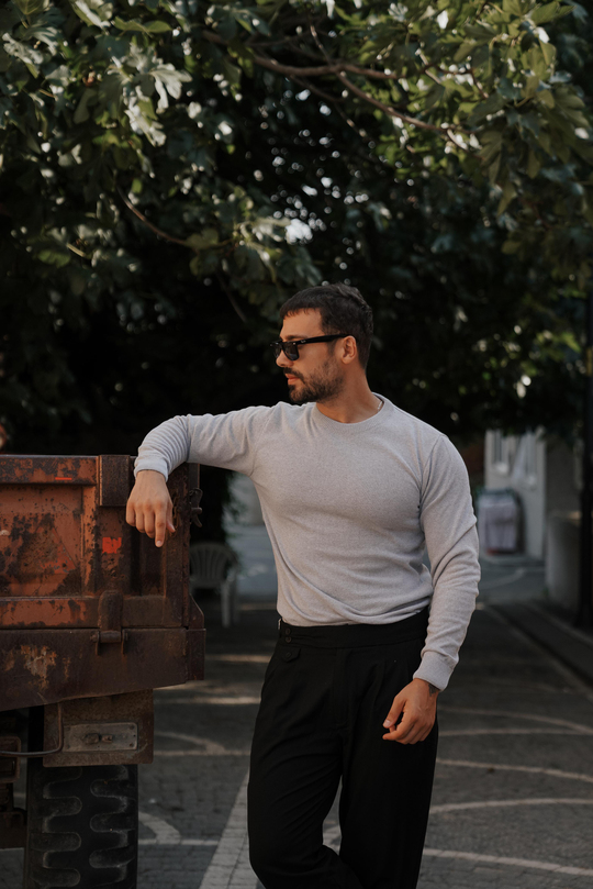 T-SHİRTGRİ Bisiklet yaka triko SC
