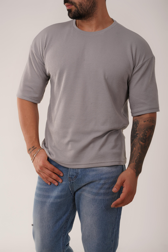 T-SHİRTGri Burgu Desen Oversize T-Shirt SC