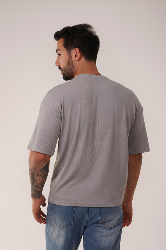 T-SHİRTGri Burgu Desen Oversize T-Shirt SC