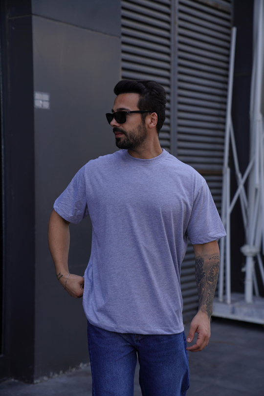 T-SHİRTGri Compak Düz Oversize T-Shirt SNZ