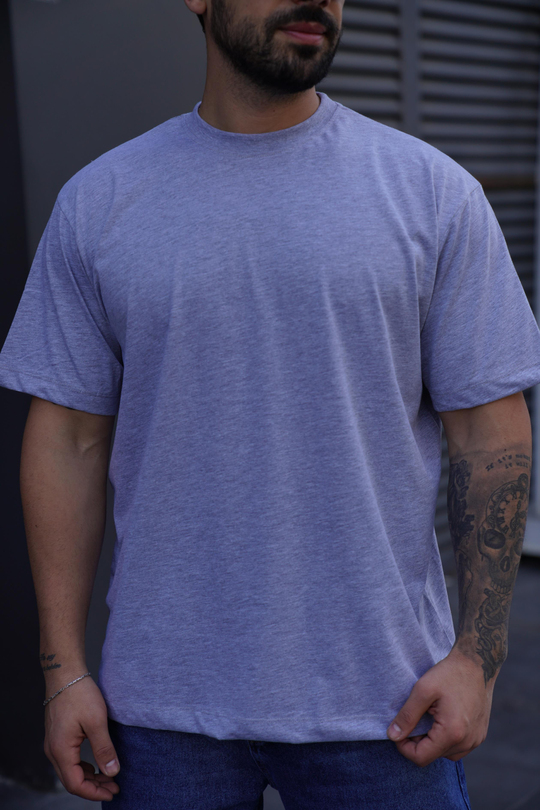 T-SHİRTGri Compak Düz Oversize T-Shirt SNZ