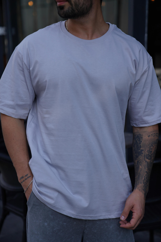 T-SHİRTGri Düz Oversize T-Shirt TK 1012