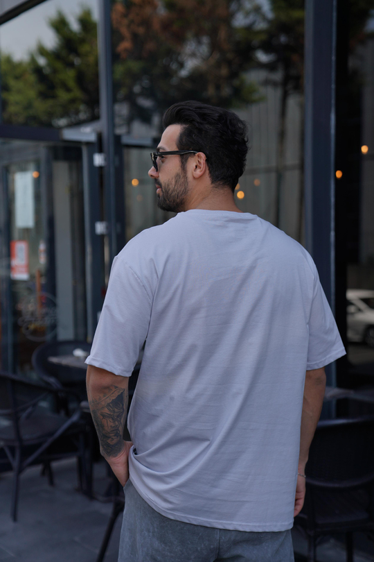T-SHİRTGri Düz Oversize T-Shirt TK 1012