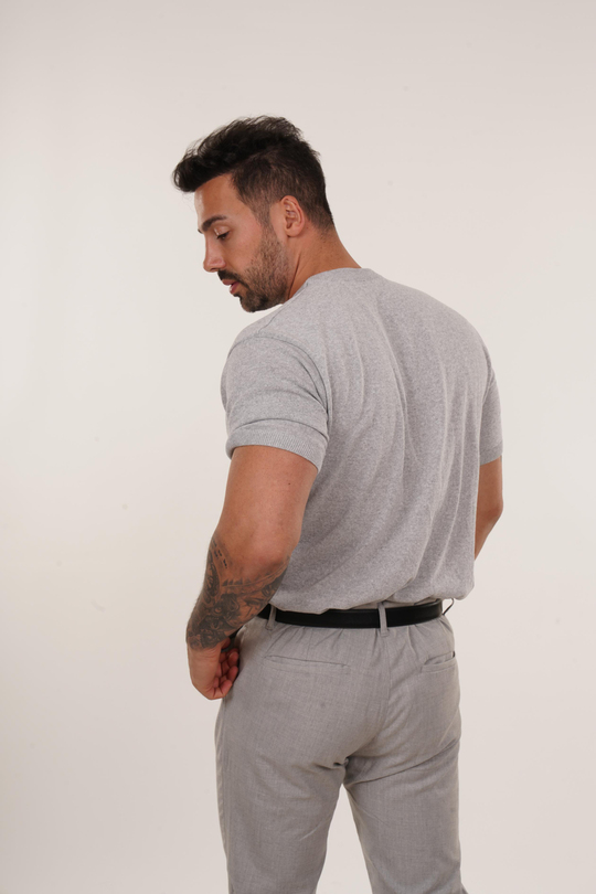 T-SHİRTGri Düz Triko T-shirt TB