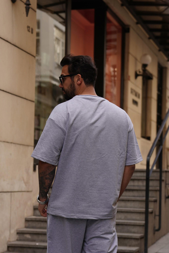 T-SHİRTGri New Atlantic Ribanalı 2 İplik T-Shirt VMS 30130