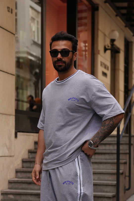 T-SHİRTGri New Atlantic Ribanalı 2 İplik T-Shirt VMS 30130