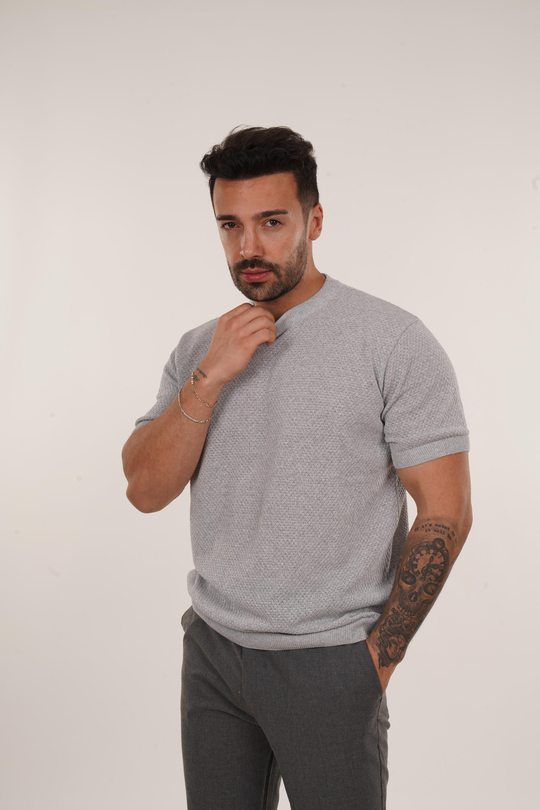 T-SHİRTGri Nopen Desen Triko TB