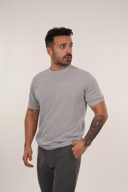T-SHİRTGri Nopen Desen Triko TB