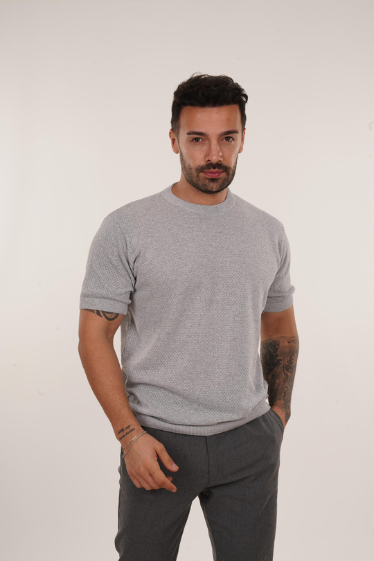 T-SHİRTGri Nopen Desen Triko TB