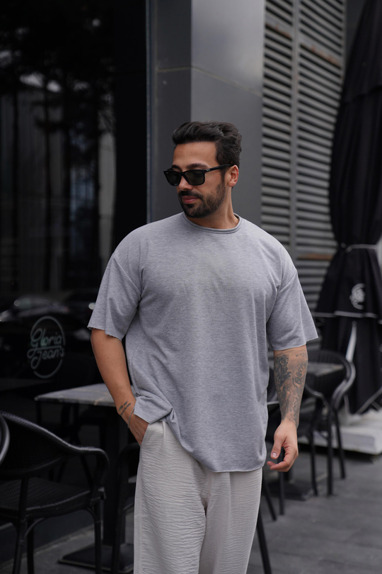 T-SHİRTGri Pis Kesim Oversize TK 1002