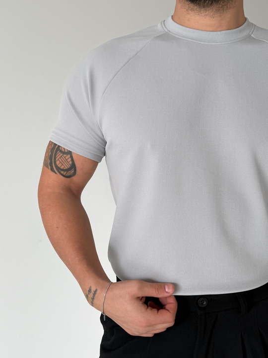 T-SHİRTGri Reglan Crep Tişört MSS