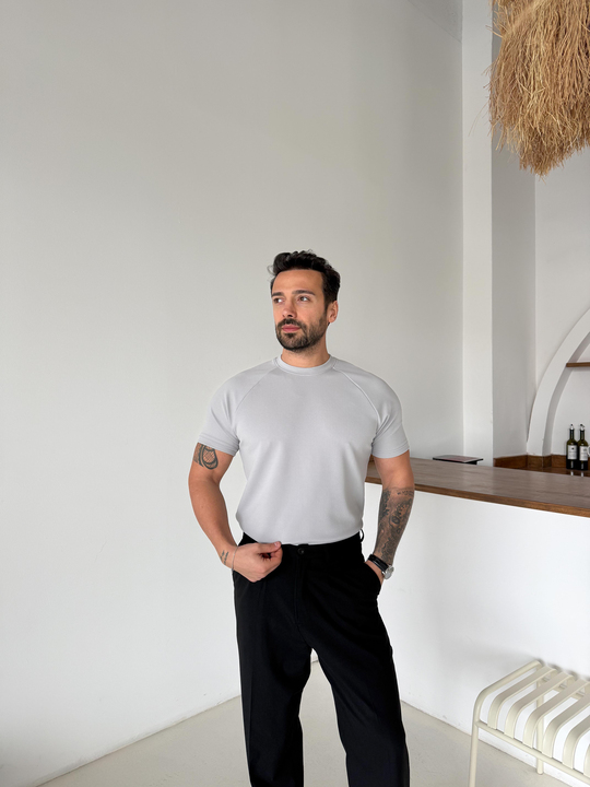 T-SHİRTGri Reglan Crep Tişört MSS