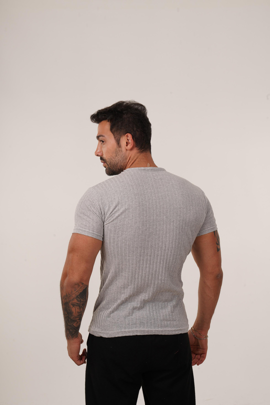 T-SHİRTGri Slim Fit Fitilli T-SHIRT SC