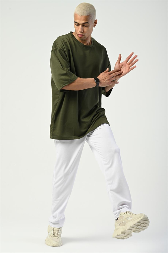 T-SHİRTHaki 2 İplik Double Kalıp Oversize T-SHIRT GRK