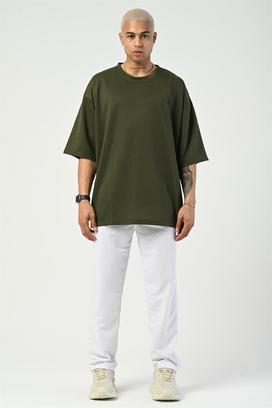 T-SHİRTHaki 2 İplik Double Kalıp Oversize T-SHIRT GRK