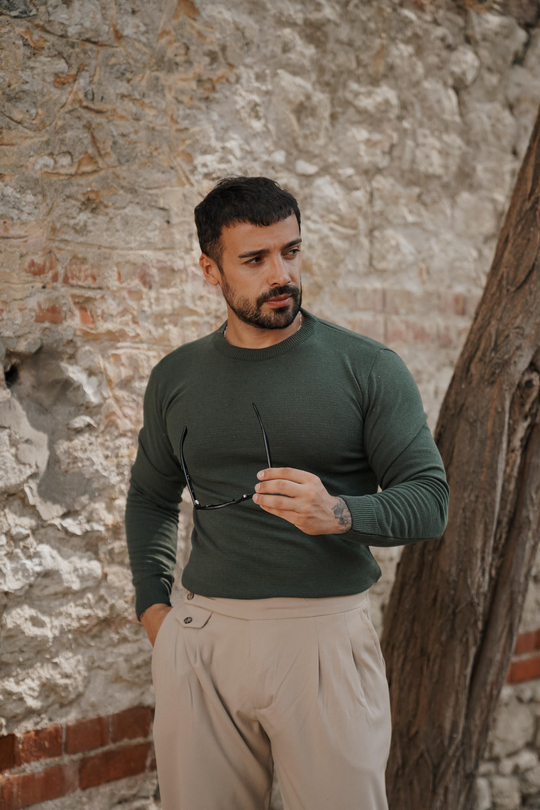 T-SHİRTHaki Bisiklet yaka triko SC