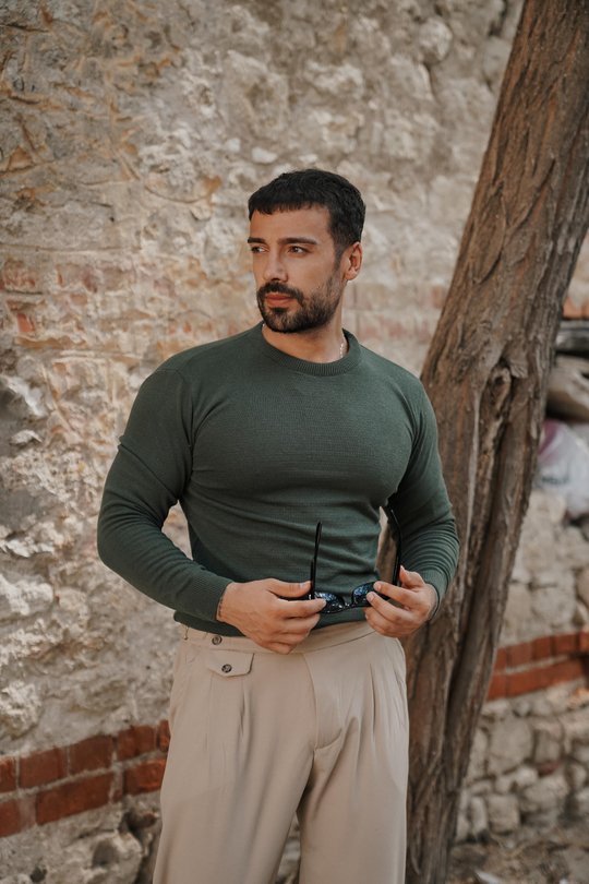 T-SHİRTHaki Bisiklet yaka triko SC