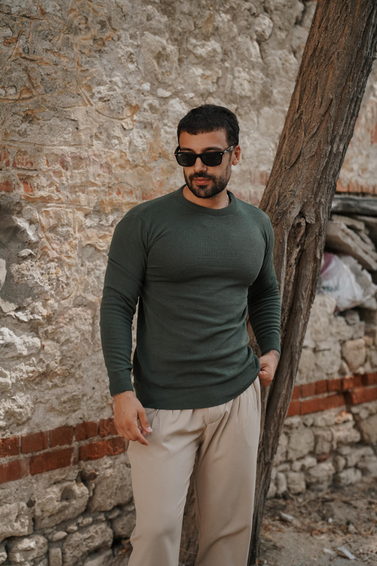 T-SHİRTHaki Bisiklet yaka triko SC