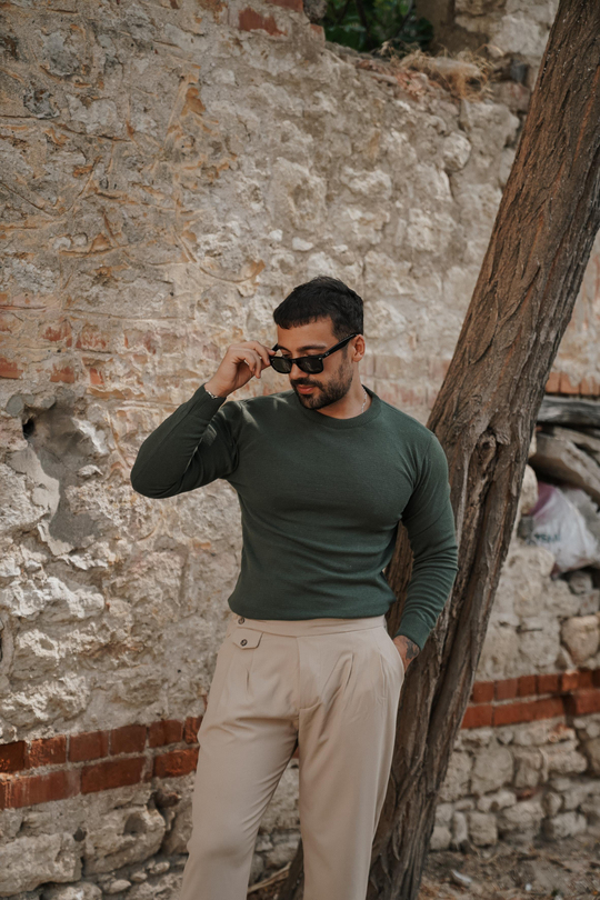 T-SHİRTHaki Bisiklet yaka triko SC