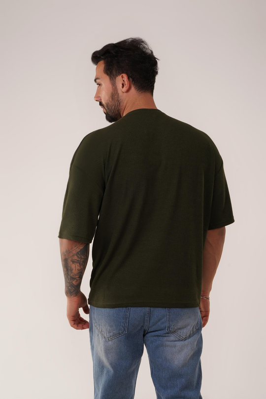 T-SHİRTHaki Burgu Desen Oversize T-Shirt SC