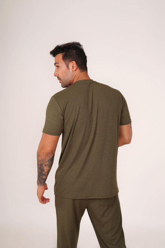T-SHİRTHaki Burgu Desen T-Shirt TB