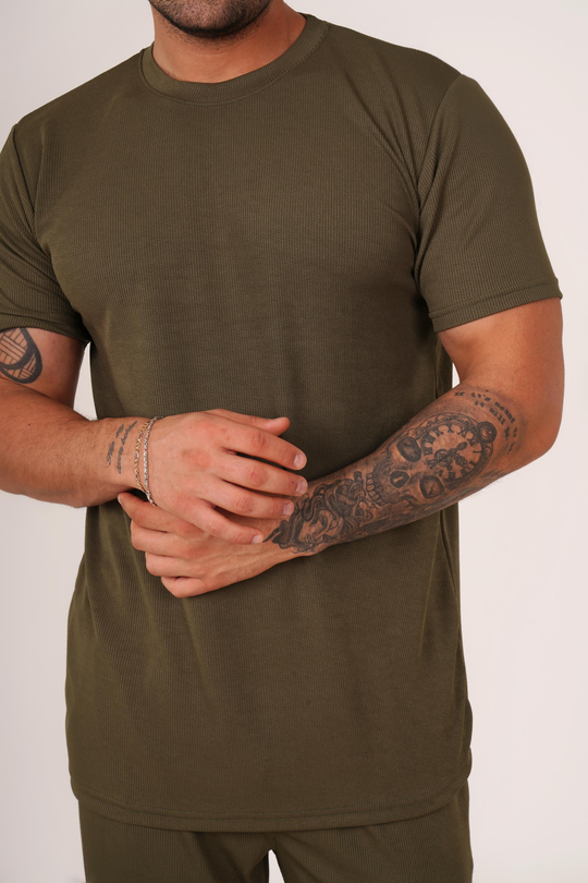 T-SHİRTHaki Burgu Desen T-Shirt TB