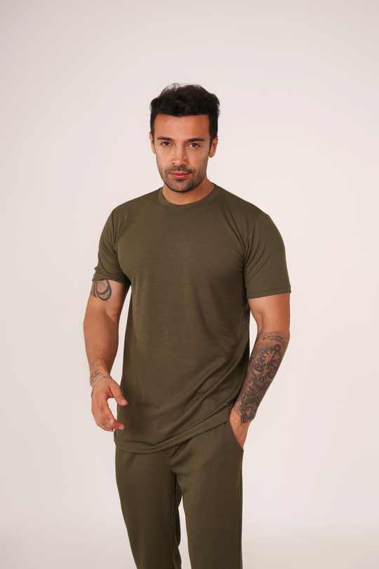 T-SHİRTHaki Burgu Desen T-Shirt TB