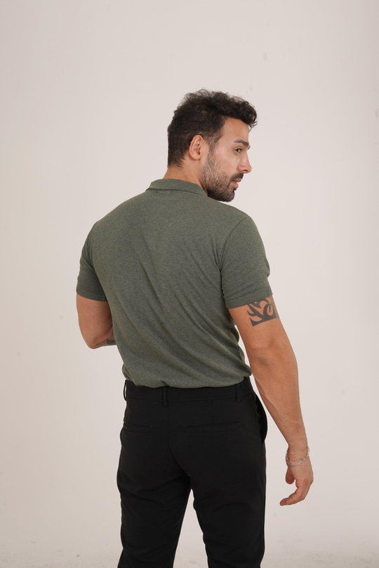T-SHİRTHaki Düz Polo Yaka Triko SC