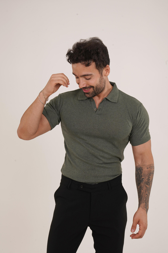 T-SHİRTHaki Düz Polo Yaka Triko SC