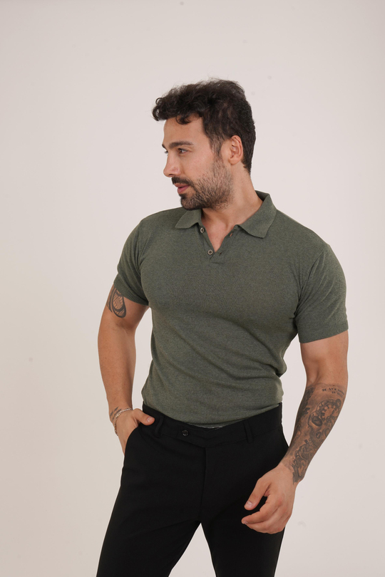 T-SHİRTHaki Düz Polo Yaka Triko SC