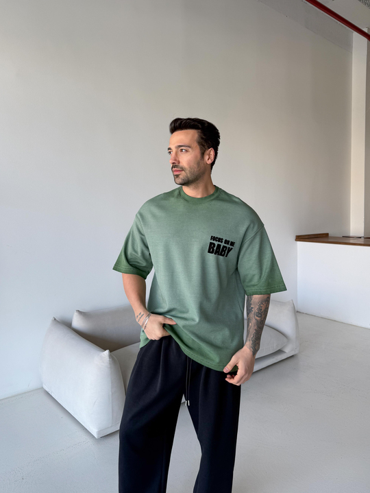 T-SHİRTHaki Focus yıkamalı Oversize tişört ESNT 71134
