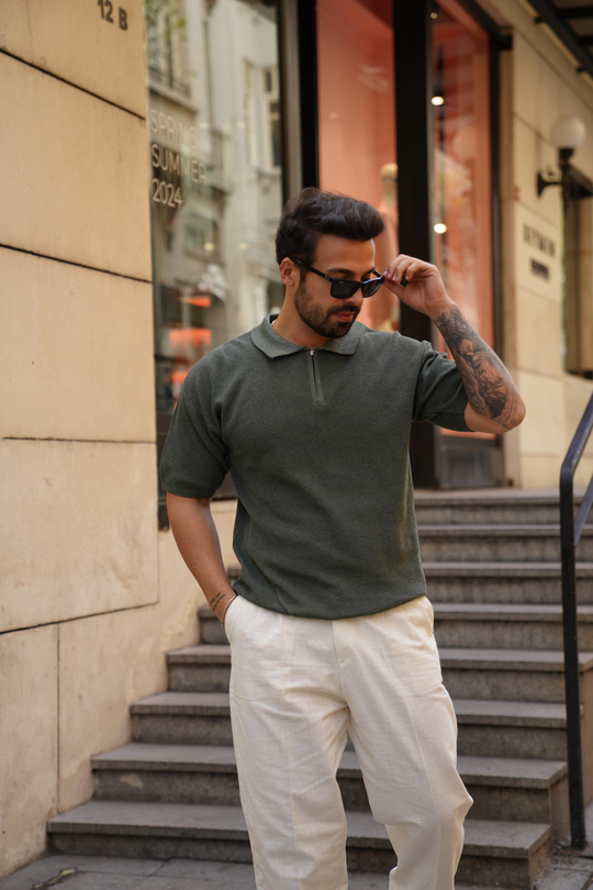 T-SHİRTHaki Selanik Polo Yaka Fermuarlı TK 1021