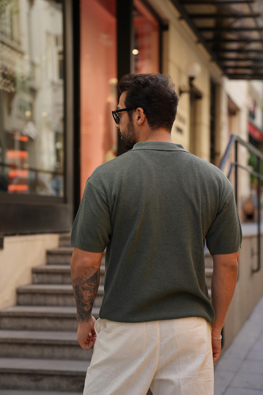 T-SHİRTHaki Selanik Polo Yaka Fermuarlı TK 1021