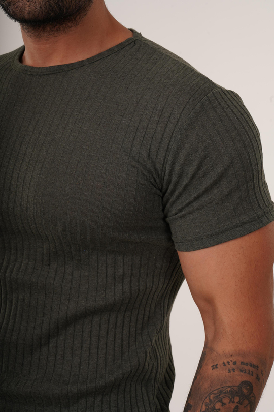 T-SHİRTHaki Slim Fit Fitilli T-SHIRT SC