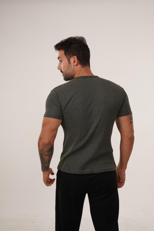 T-SHİRTHaki Slim Fit Fitilli T-SHIRT SC