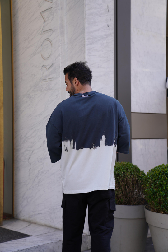 T-SHİRTİndigo Çift Karışım Oversize T-Shirt VMS 40541