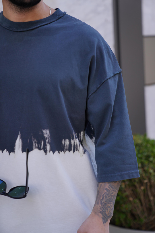 T-SHİRTİndigo Çift Karışım Oversize T-Shirt VMS 40541