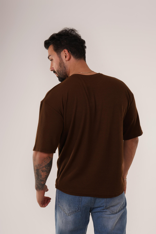 T-SHİRTKahve Burgu Desen Oversize T-Shirt SC