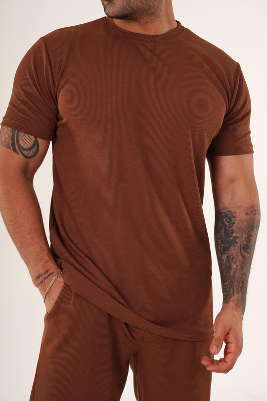 T-SHİRTKahve Burgu Desen T-Shirt TB