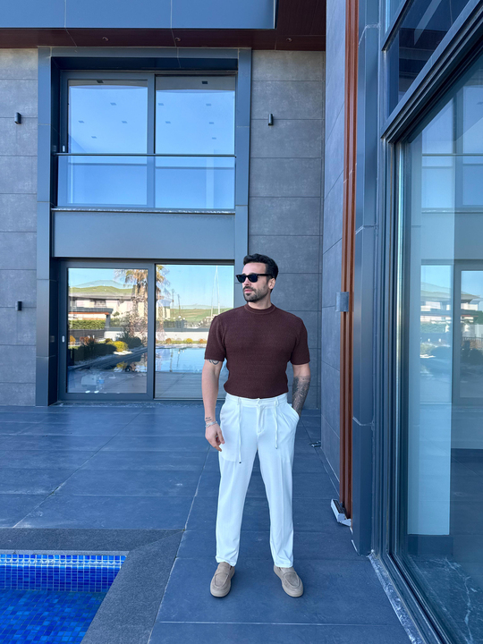 T-SHİRTKahve Çelik Pamuk Triko Slim Fit SNZ 7281