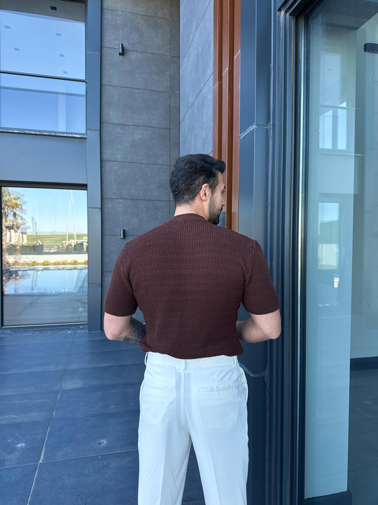 T-SHİRTKahve Çelik Pamuk Triko Slim Fit SNZ 7281
