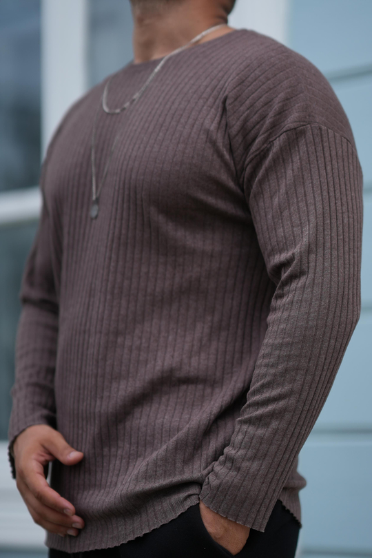 T-SHİRTKAHVE Fitilli oversize uzun kol SC