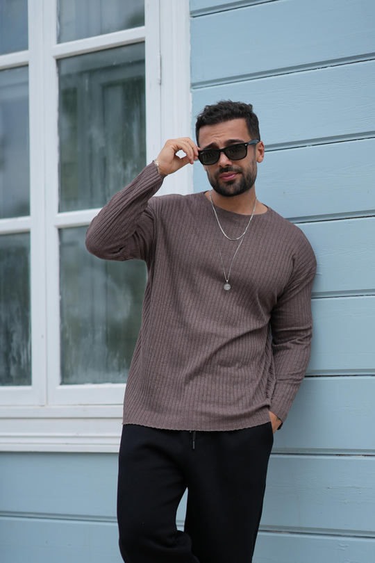 T-SHİRTKAHVE Fitilli oversize uzun kol SC
