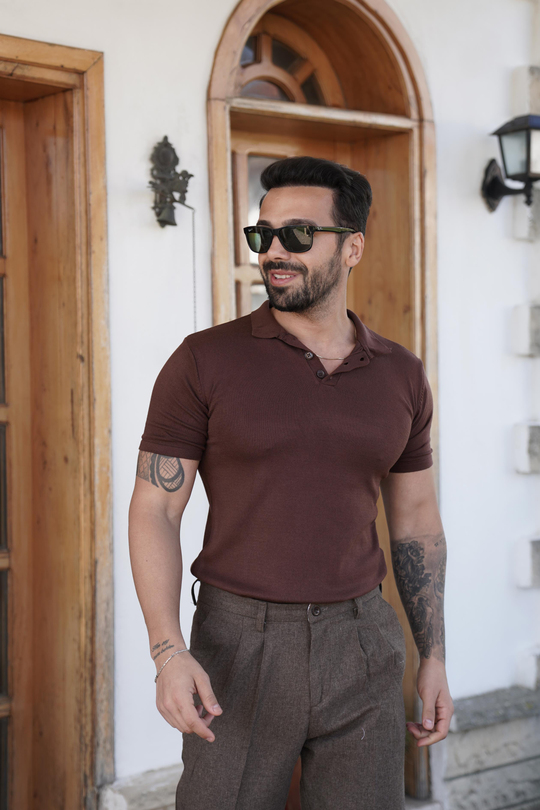 T-SHİRTKahve Klasik Triko Polo Yaka SNZ 7174