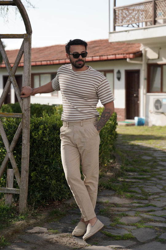 T-SHİRTKahve Krem B. Çizgili Triko SNZ 3968