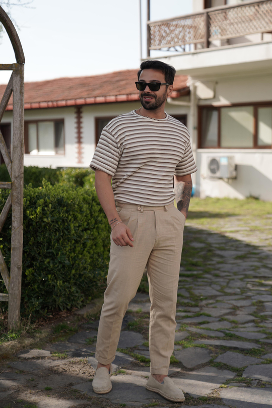 T-SHİRTKahve Krem B. Çizgili Triko SNZ 3968