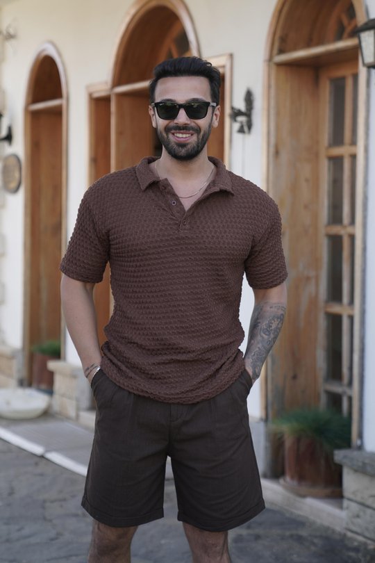 T-SHİRTKahve Örgü Triko Polo Yaka SNZ 3922