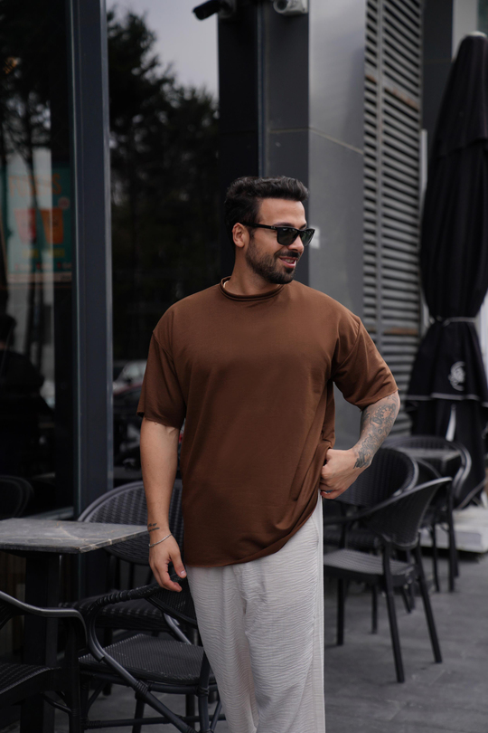 T-SHİRTKahve Pis Kesim Oversize TK 1002